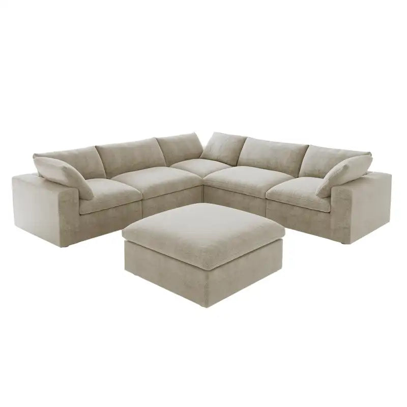 Canapé d'angle modulable Cloud 6 places avec oreillers et pouf