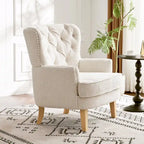 Fauteuil Club en Tissu Bouclé Couleur Amande avec Clous Décoratifs par