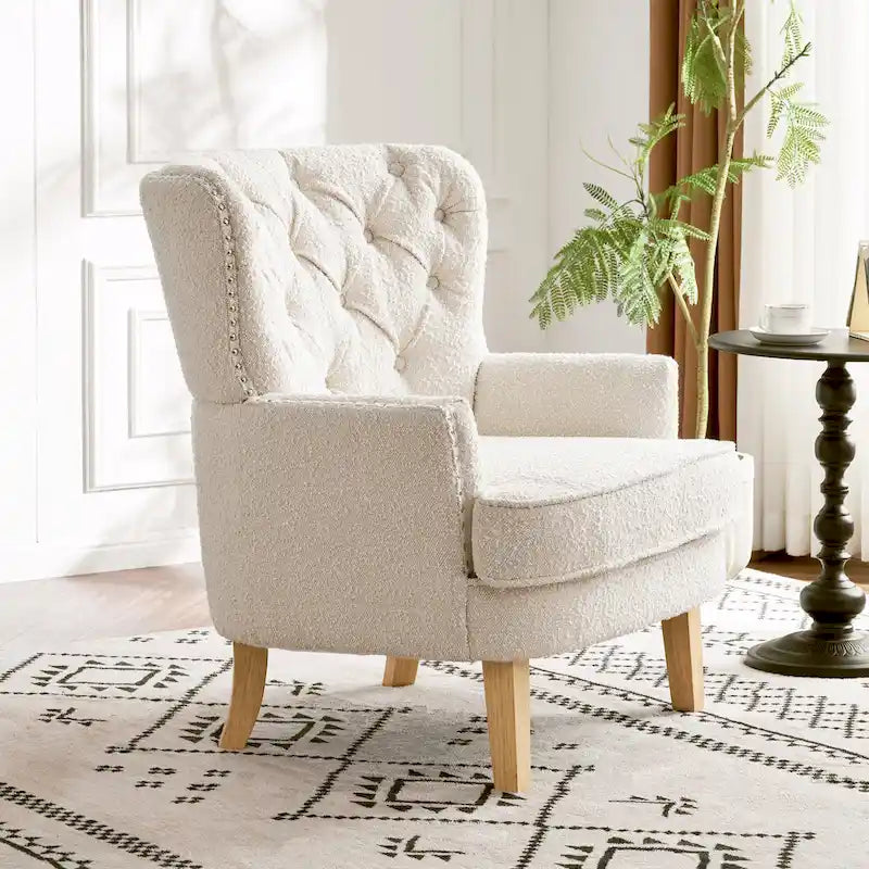 Almond Boucle Nailhead Club Chair by 