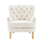 Fauteuil Club en Tissu Bouclé Couleur Amande avec Clous Décoratifs par