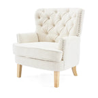 Fauteuil Club en Tissu Bouclé Couleur Amande avec Clous Décoratifs par