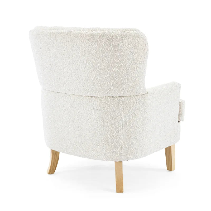 Fauteuil Club en Tissu Bouclé Couleur Amande avec Clous Décoratifs par