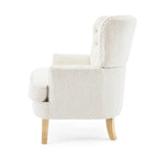 Fauteuil Club en Tissu Bouclé Couleur Amande avec Clous Décoratifs par