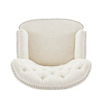 Fauteuil Club en Tissu Bouclé Couleur Amande avec Clous Décoratifs par