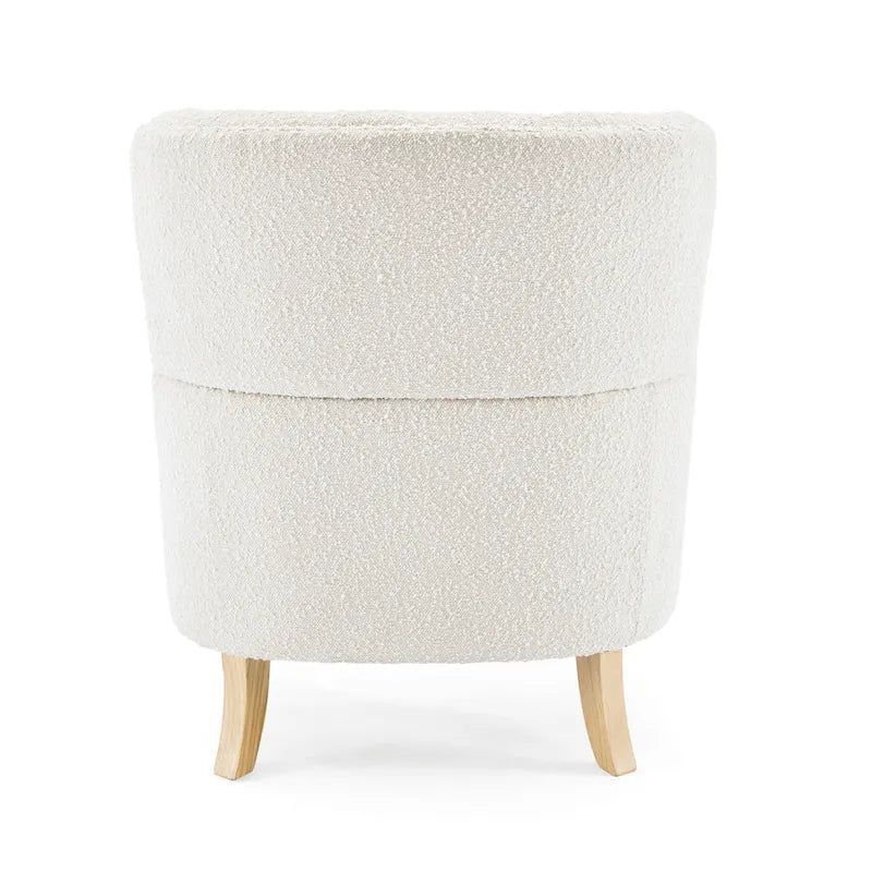 Fauteuil Club en Tissu Bouclé Couleur Amande avec Clous Décoratifs par