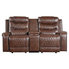 Causeuse Inclinable Manuelle de 78 Pouces, Console Porte-Gobelet en Similicuir Marron