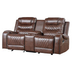Causeuse Inclinable Manuelle de 78 Pouces, Console Porte-Gobelet en Similicuir Marron