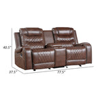 Causeuse Inclinable Manuelle de 78 Pouces, Console Porte-Gobelet en Similicuir Marron