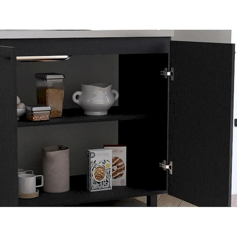 2 éviers de service avec meuble, plan de travail en acier inoxydable, étagère intérieure