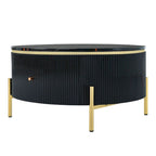 Table basse ronde moderne avec 2 grands tiroirs de rangement, table d'appoint avec plateau à motif marbre
