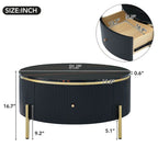 Table basse ronde moderne avec 2 grands tiroirs de rangement, table d'appoint avec plateau à motif marbre
