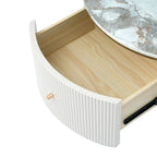 Table basse ronde moderne avec 2 grands tiroirs de rangement, table d'appoint avec plateau à motif marbre