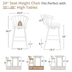 Lot de 2 tabourets de bar hauteur comptoir de 61 cm pour îlot de cuisine avec dossier en bois massif et à barreaux