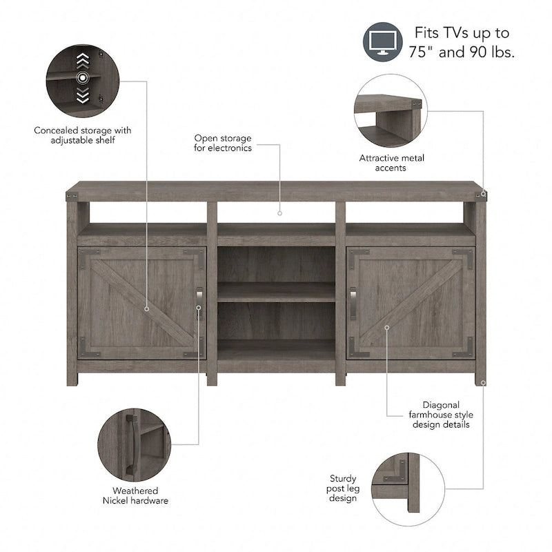 Meuble TV de ferme Cottage Grove 65W pour téléviseur de 75 pouces par